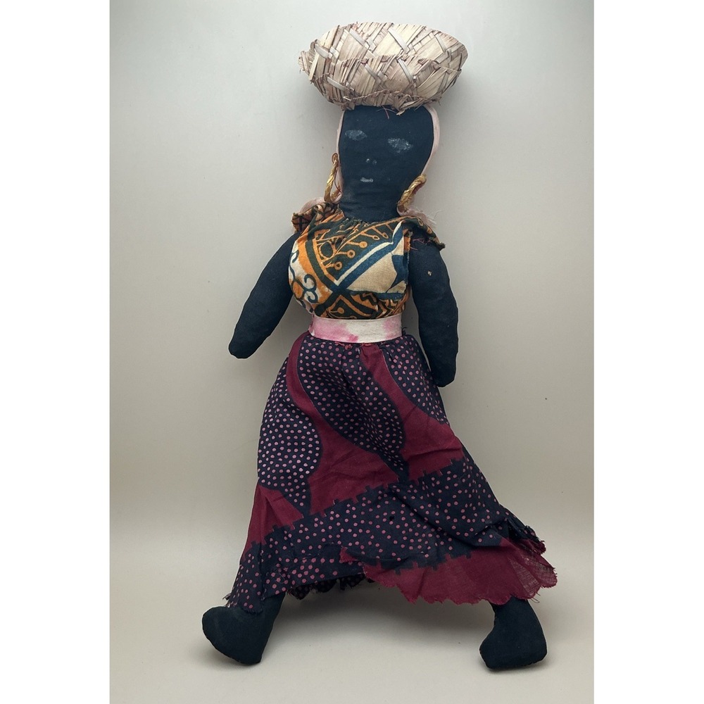 Vtg Jamaican Souvenir 13" Cloth‎ Rag Doll Handmade Folk Art Market Woman